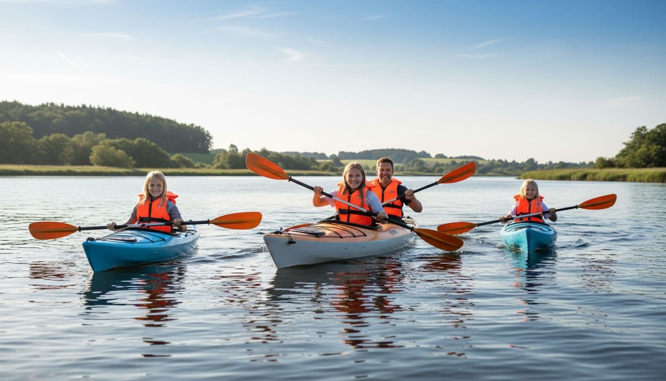 Familie på rolig kajaktur