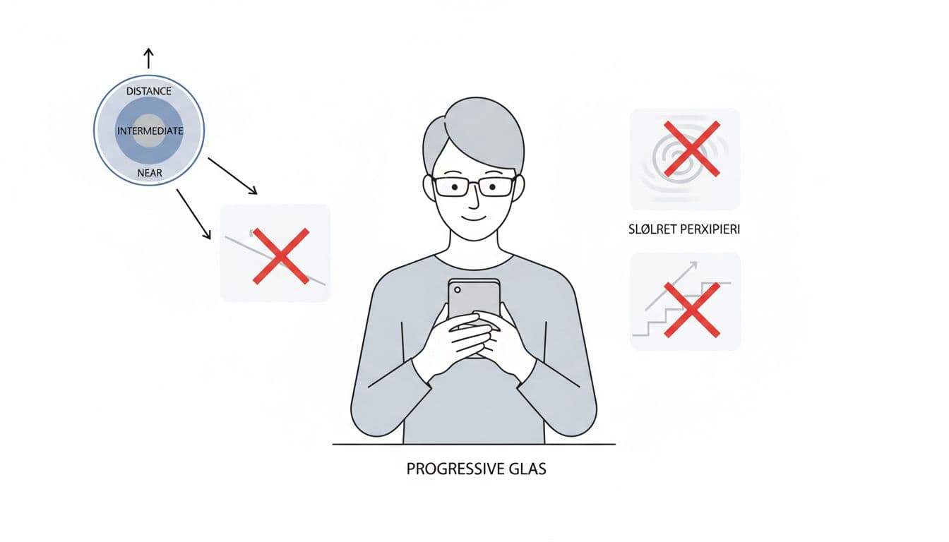 Illustration af tilvænning til progressivglas ved mobilbrug