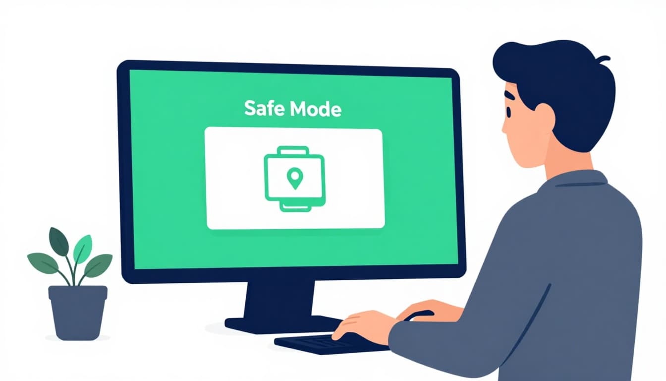 Person ved PC i Safe Mode med fokus på backup