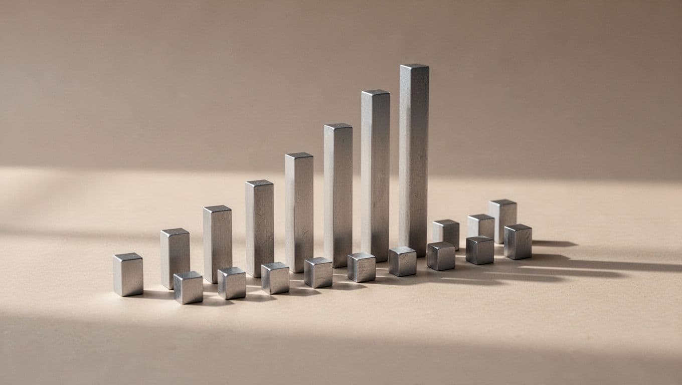 Bar graph with few tall bars rising sharply while many small bars remain flat on plain background.