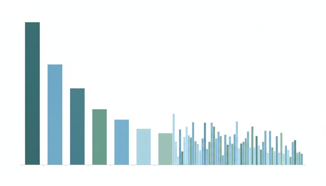Bar graph with seven tall bars dominating 35% height over hundreds of tiny bars for other stocks.