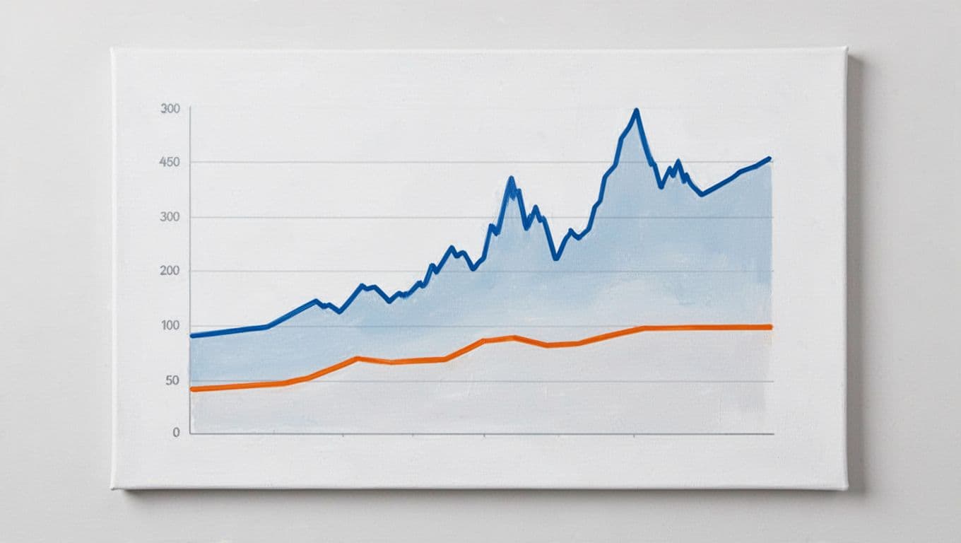 Blue line peaks at high while orange line stays low and flat on white background.