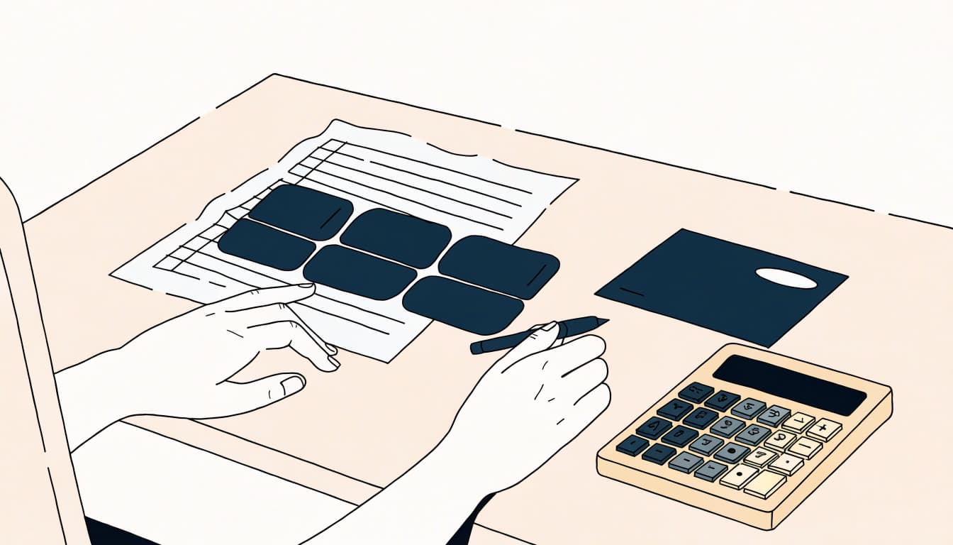 Hands review a dental estimate beside an insurance card and calculator.