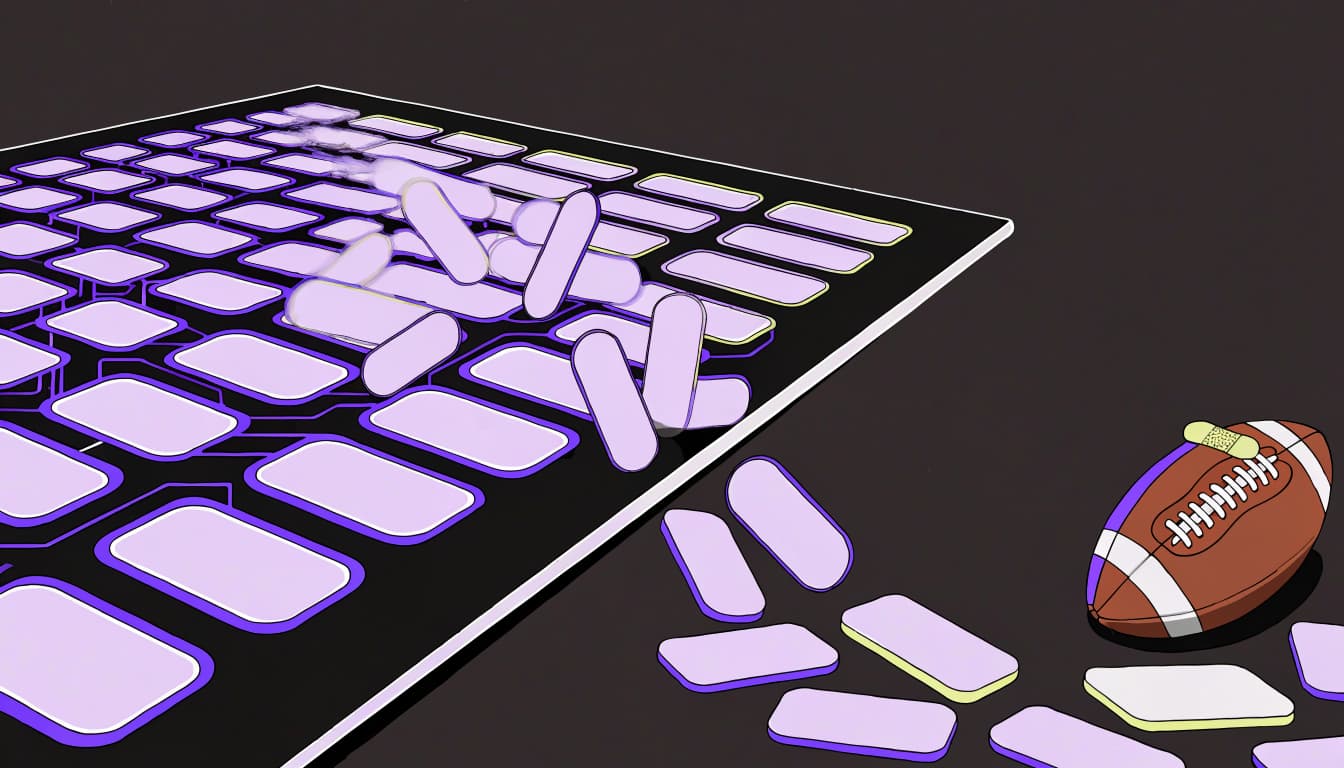 Blank draft tiles fall beside a bandaged football.