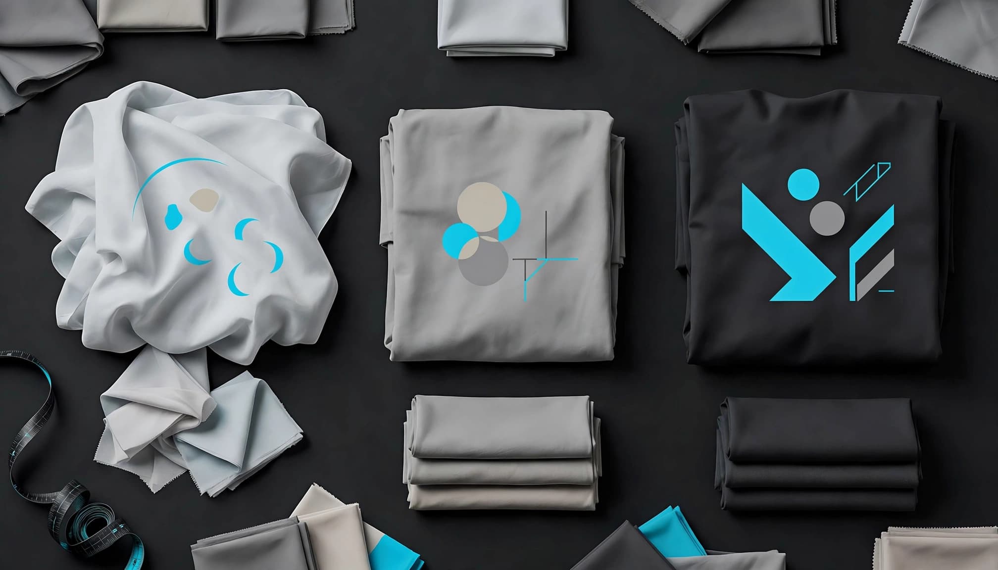 Three folded graphic tees show thin, medium, and heavy cotton weights on a dark surface.