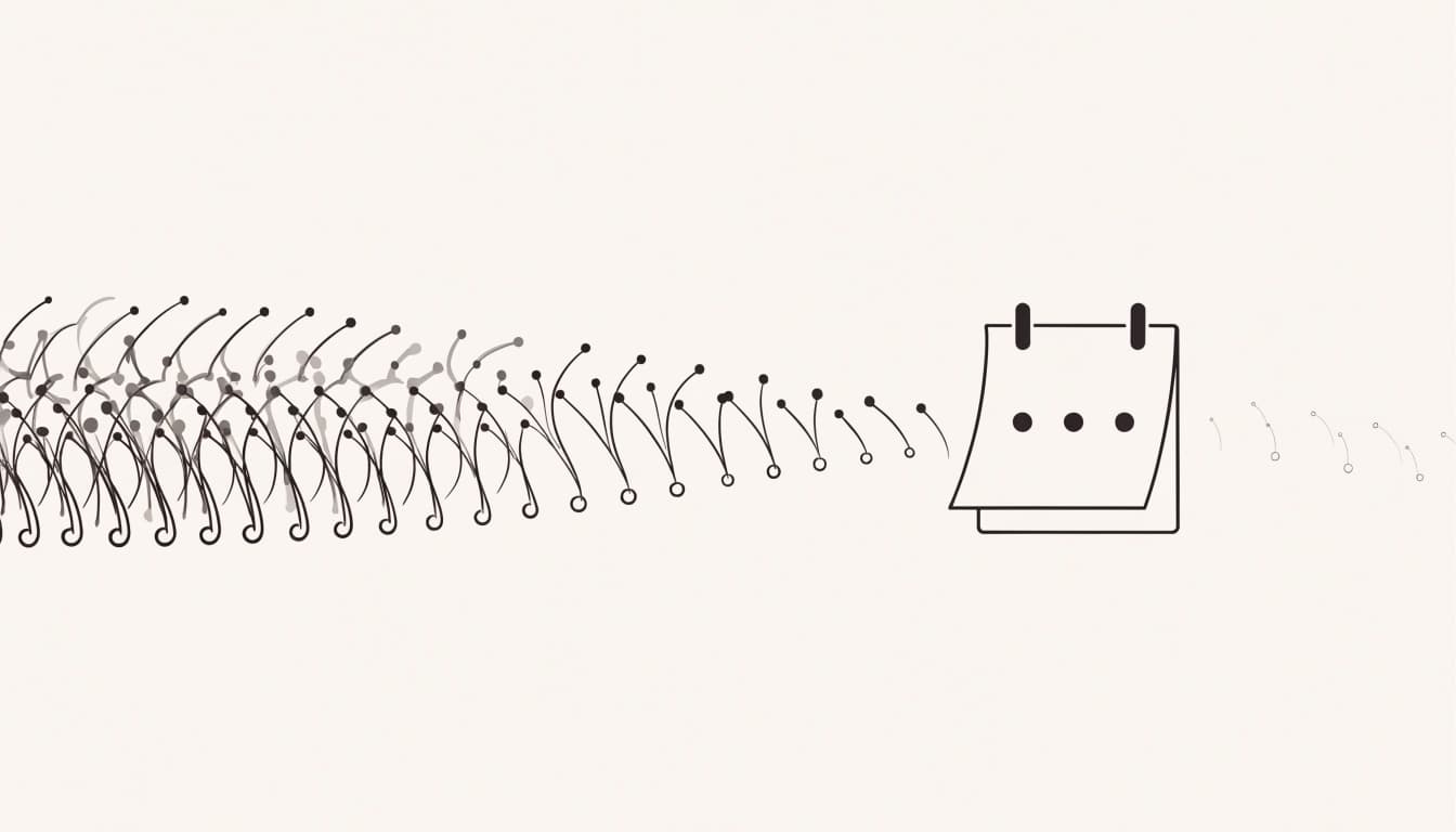 Follicles become finer beside a calendar with spaced dots.