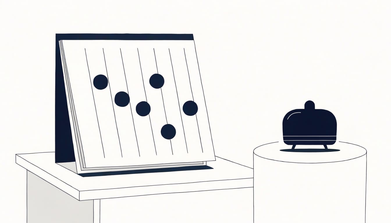 A blank calendar with spaced visit marks beside a small laser device on a counter.