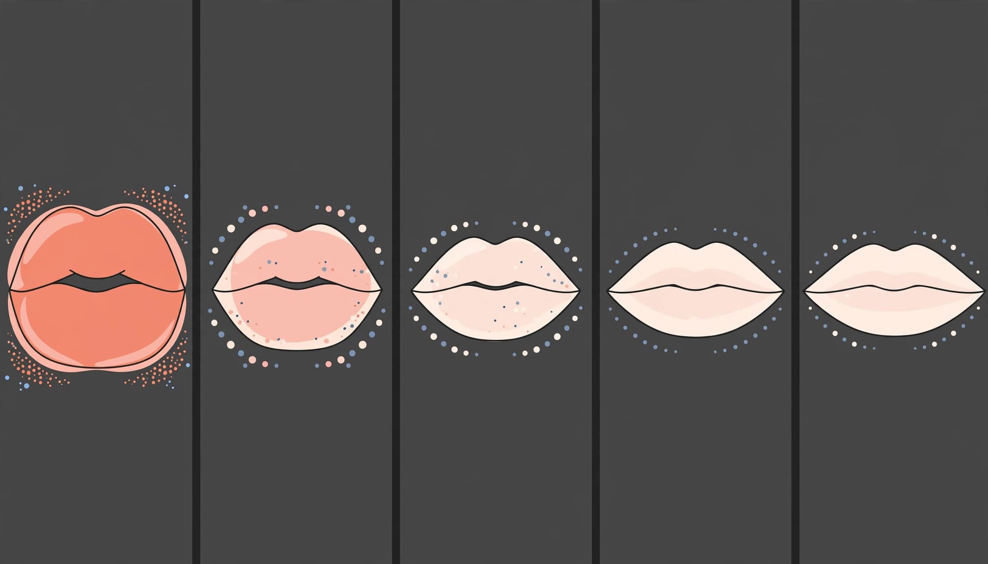 Five abstract lip silhouettes show recovery over four weeks.