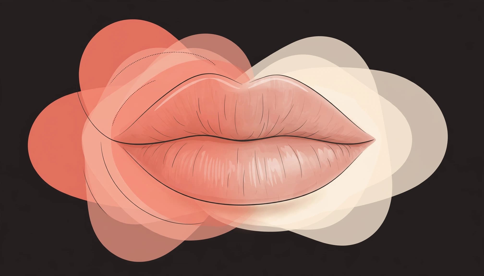 Centered lips with soft shapes showing filler swelling settling over time.