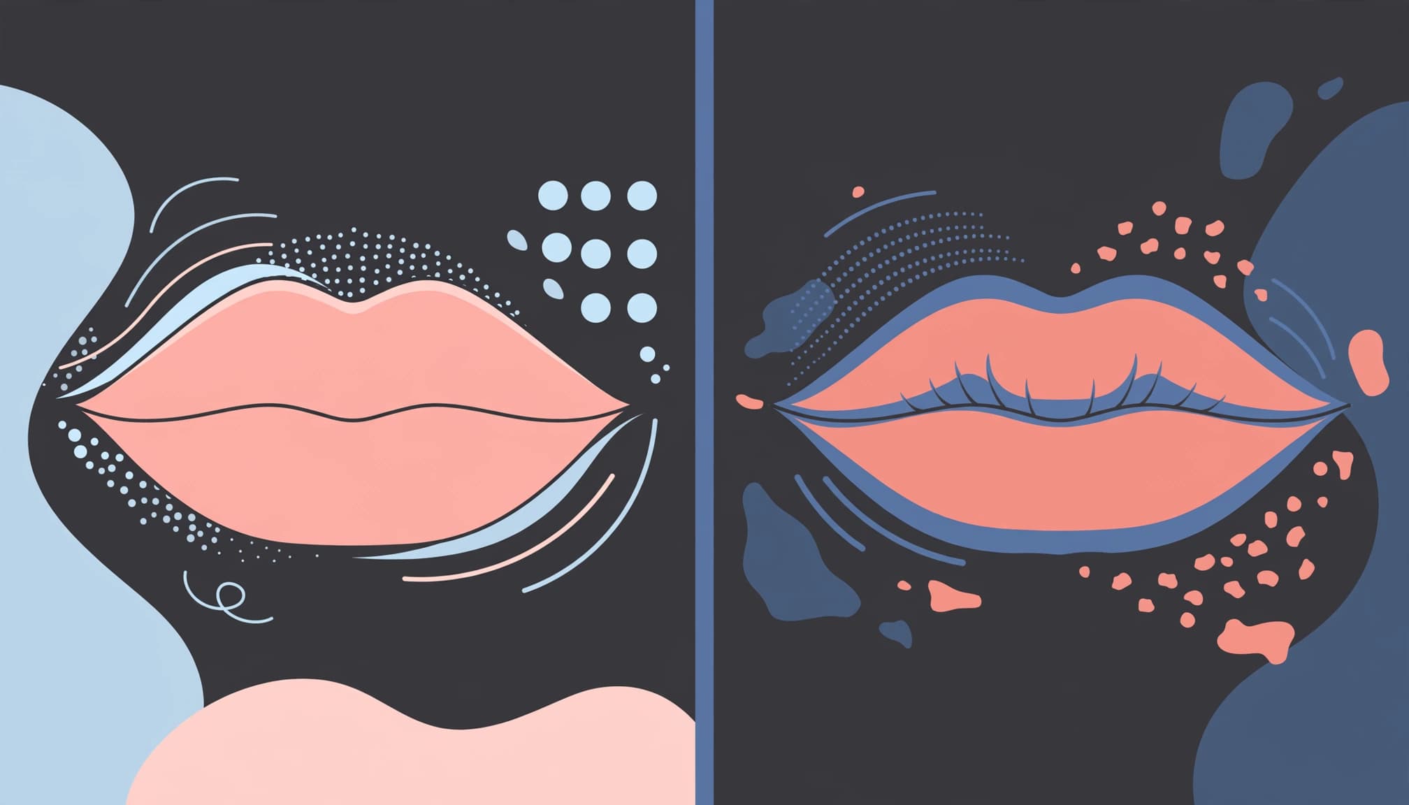 Two lip illustrations compare normal healing with visual warning signs.