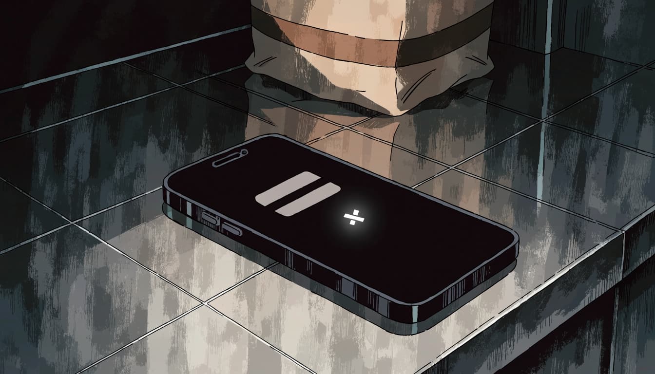 A phone displays payment and unlink icons on a dark kitchen counter.