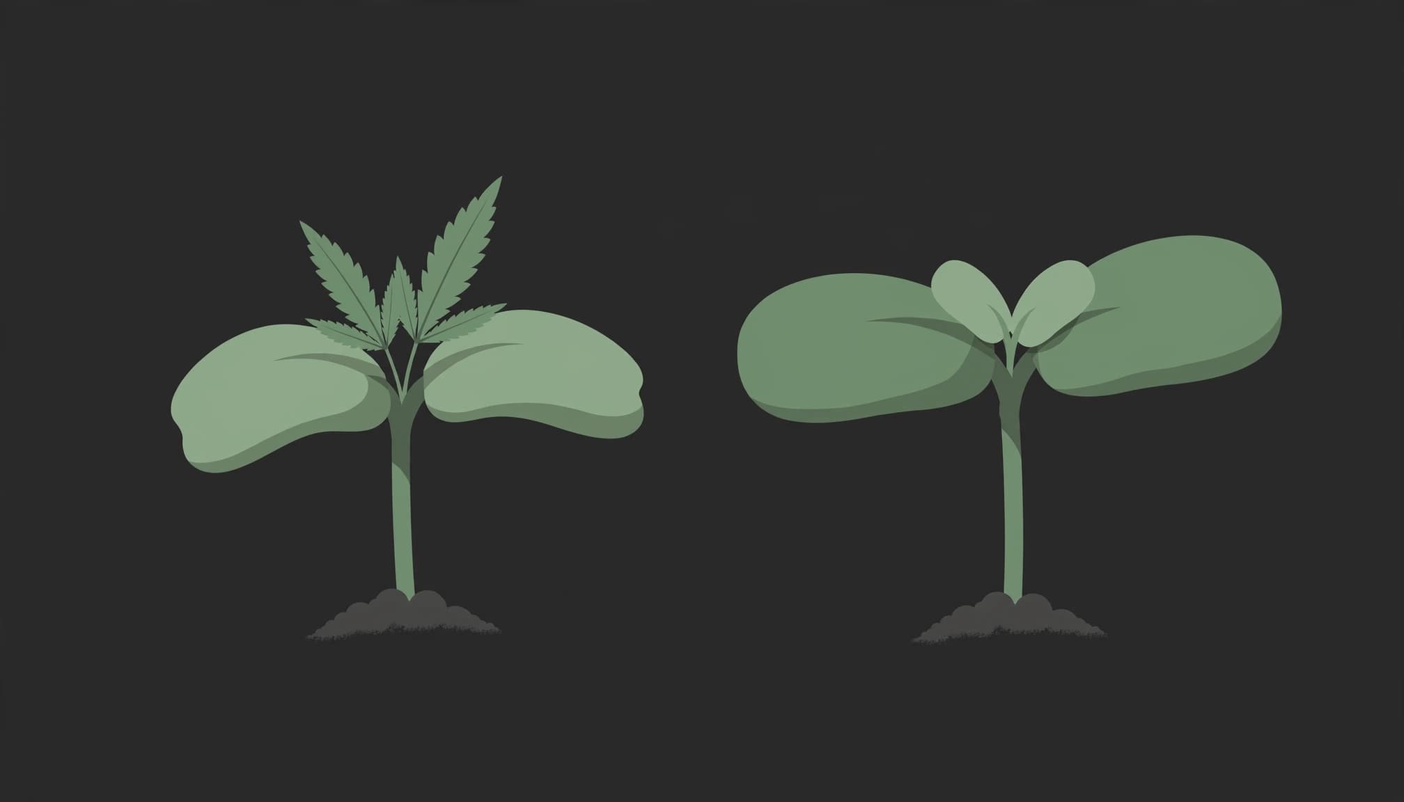 Two young seedlings shown side by side on a dark background.