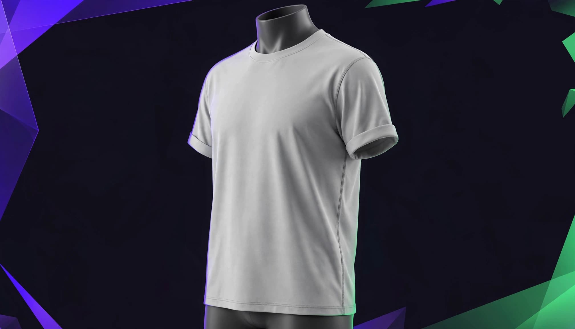 Slim unisex T-shirt on a mannequin with visible side seams and colorful accents.