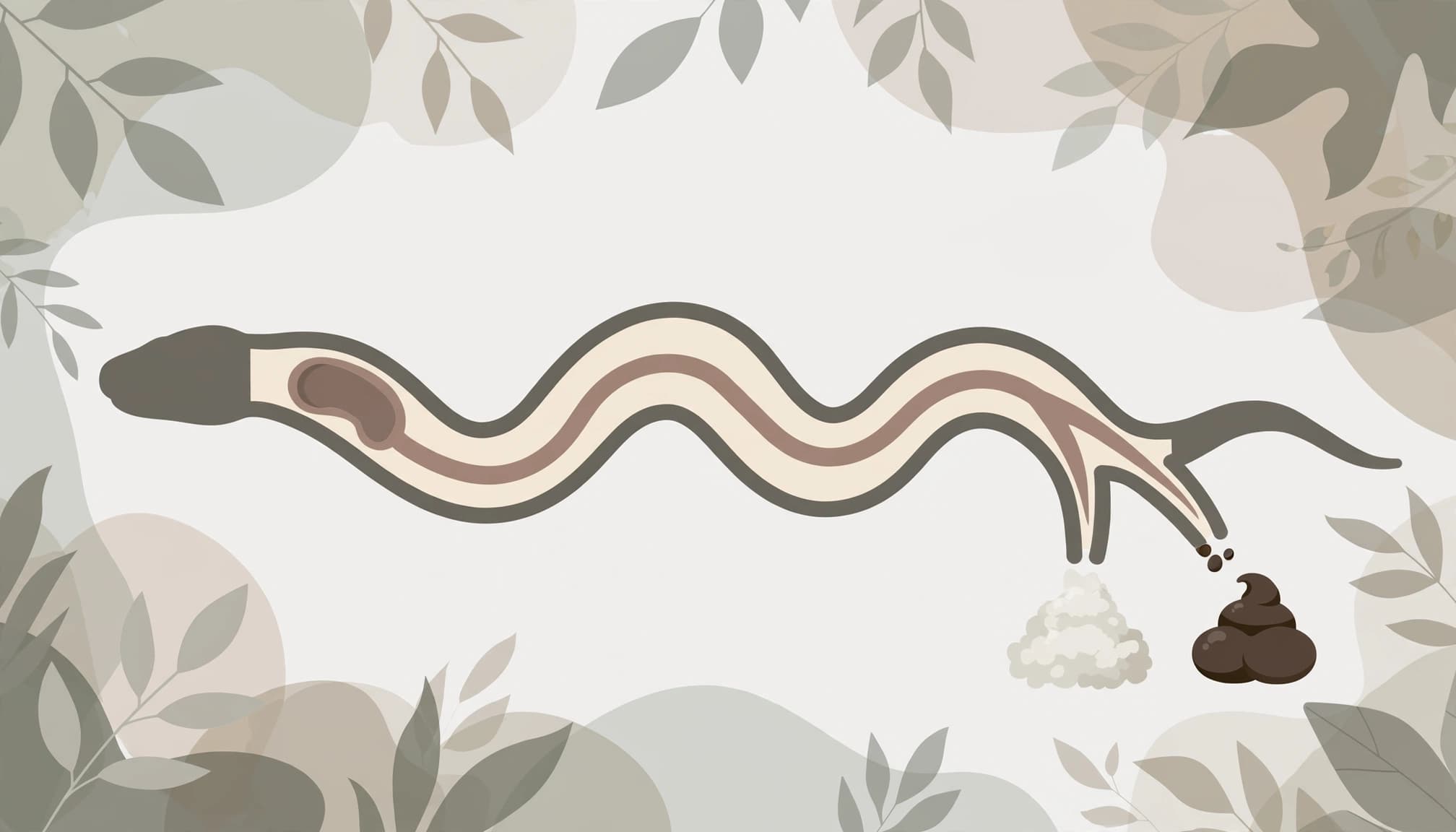 Snake silhouette showing dark feces and pale urates at the end of a waste pathway.