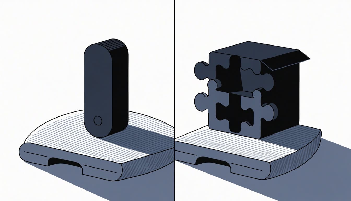 A streaming stick sits beside an open add-on box with a small gap between them.
