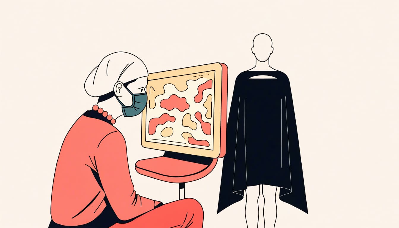 A surgeon observes an ultrasound monitor beside a draped patient outline.