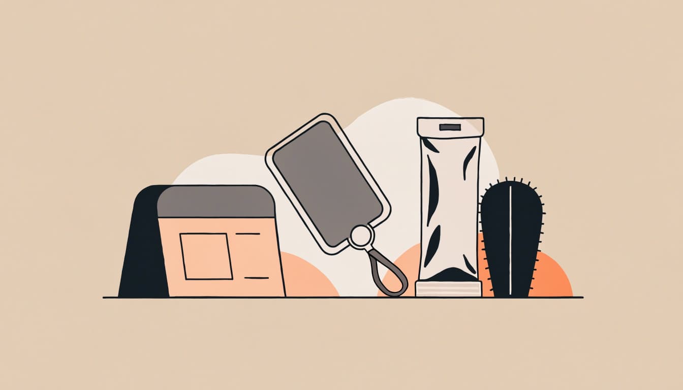 A calendar, ID card silhouette, sealed needle packet, and cactus on a desert-toned tabletop.