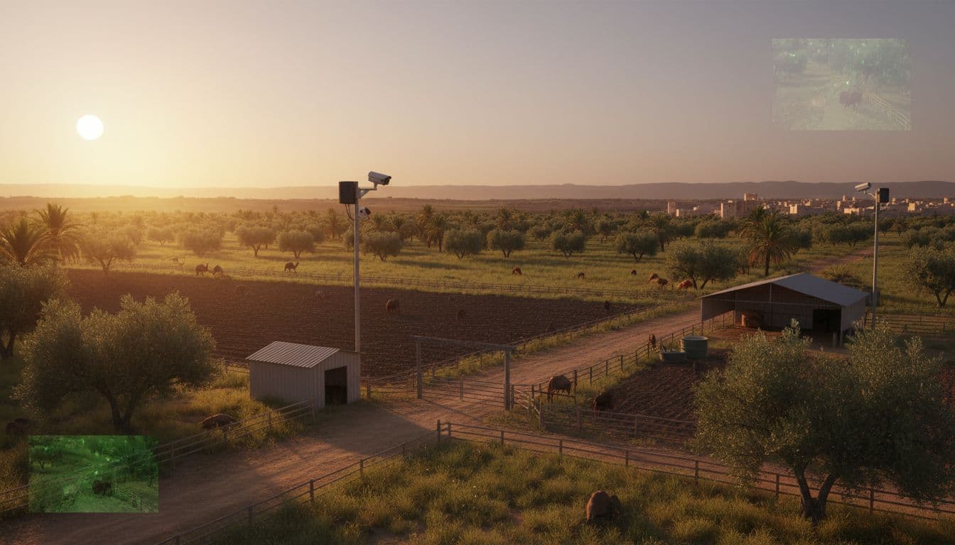 مزرعة عربية واسعة مع كاميرات مراقبة تؤمّن المداخل والحظائر