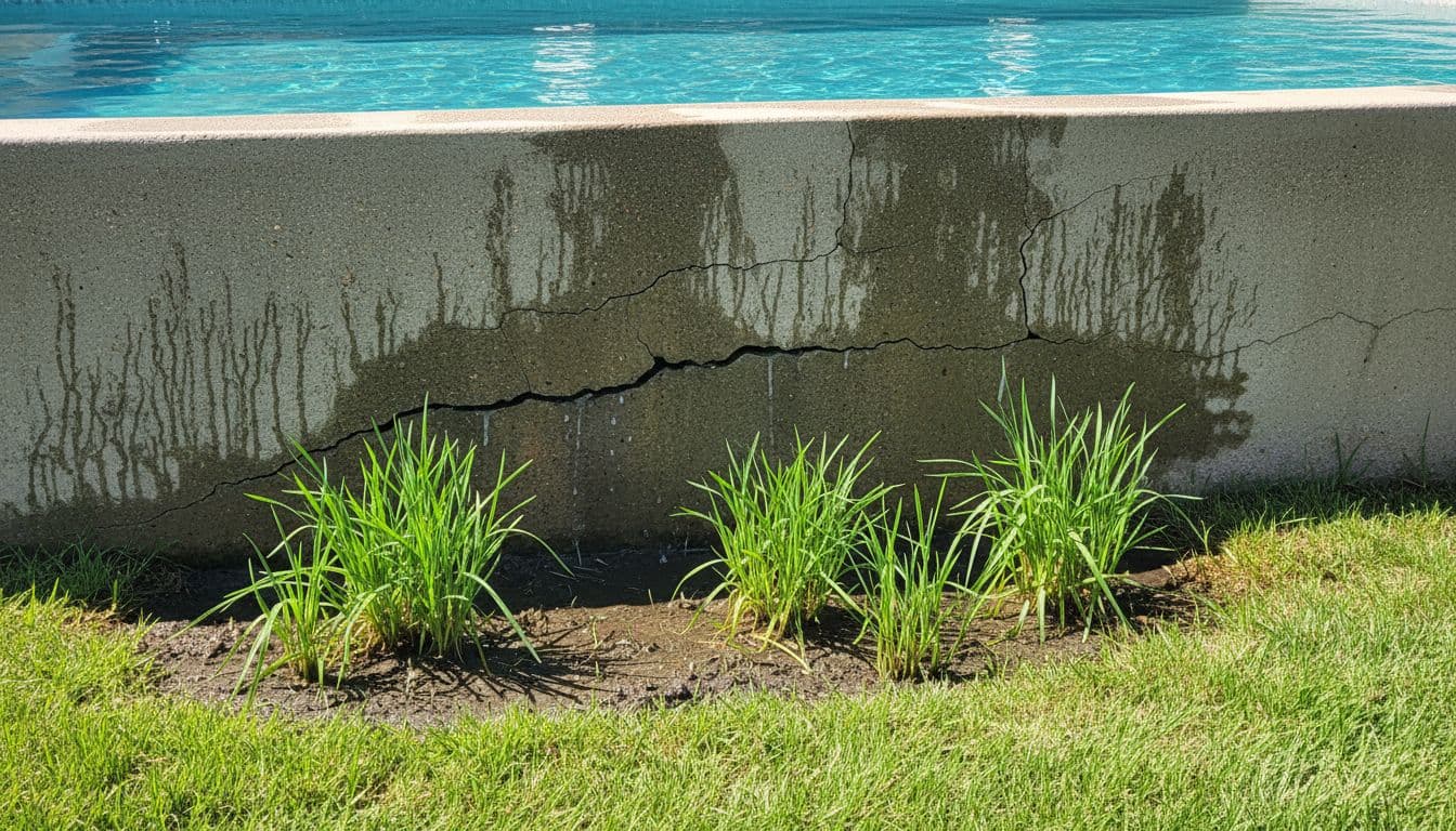 تشققات في جدار مسبح وحديقة رطبة