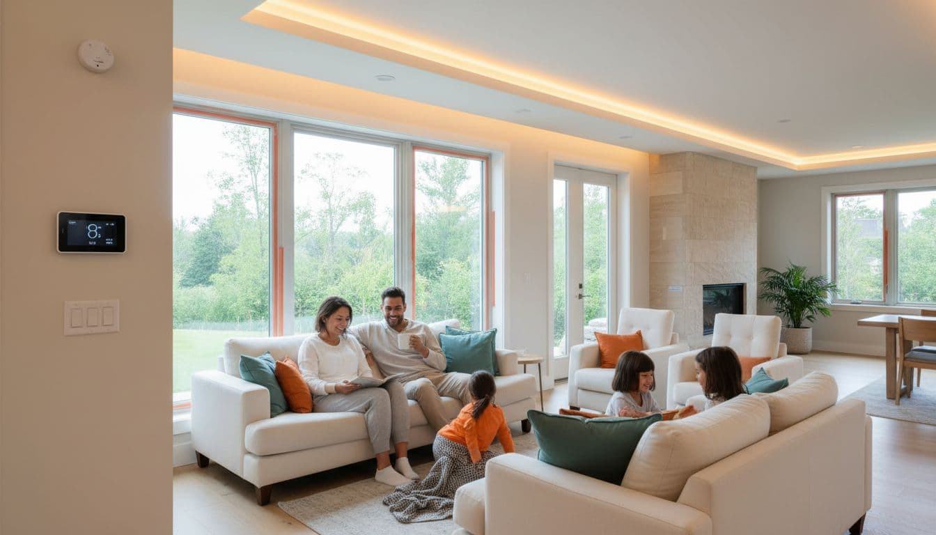 غرفة منزلية موفرة للطاقة بمصابيح LED وأجهزة ذكية