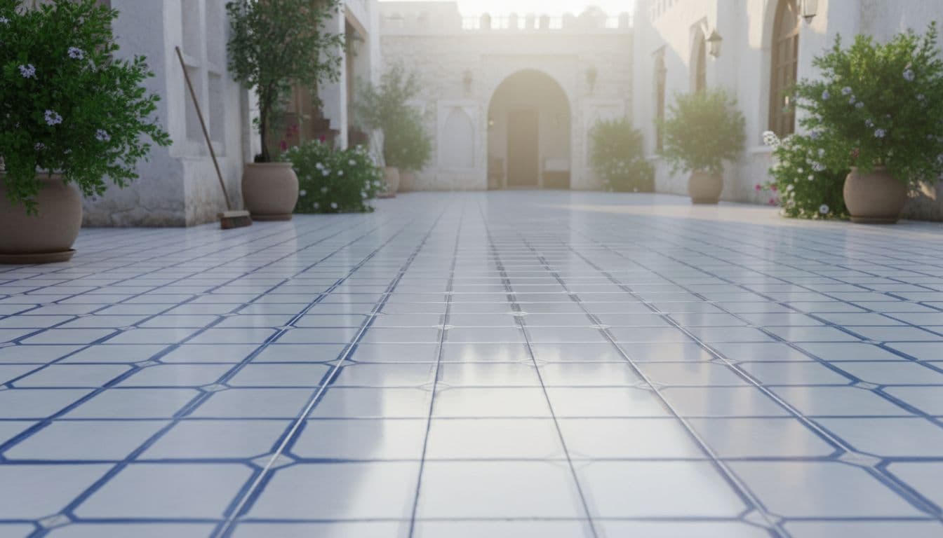 حوش منزل عربي بأرضية نظيفة ولامعة