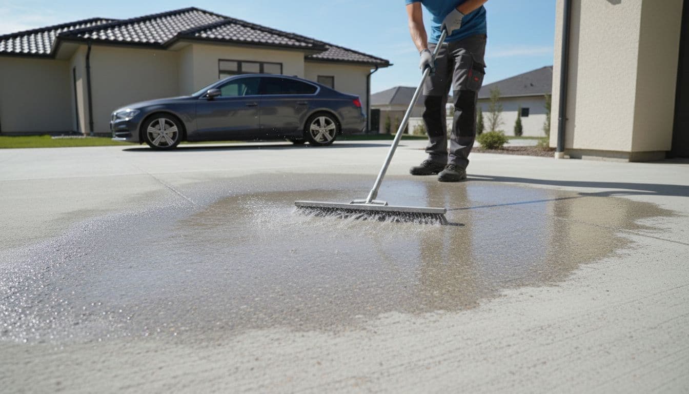 تنظيف أرضية خرسانية خارجية بالمكنسة والممسحة