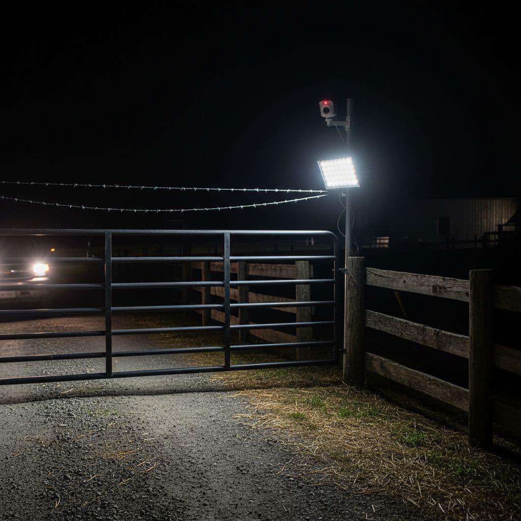 ضوء مزود بحساس حركة يضيء عند اقتراب مركبة من مدخل المزرعة