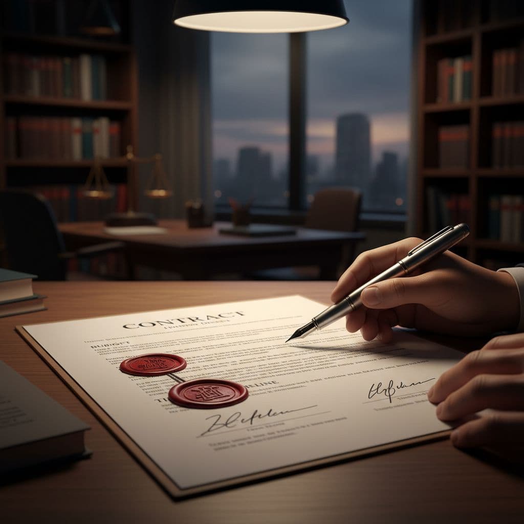 عقد مكتوب لمشروع ديكور مع توقيع الأطراف