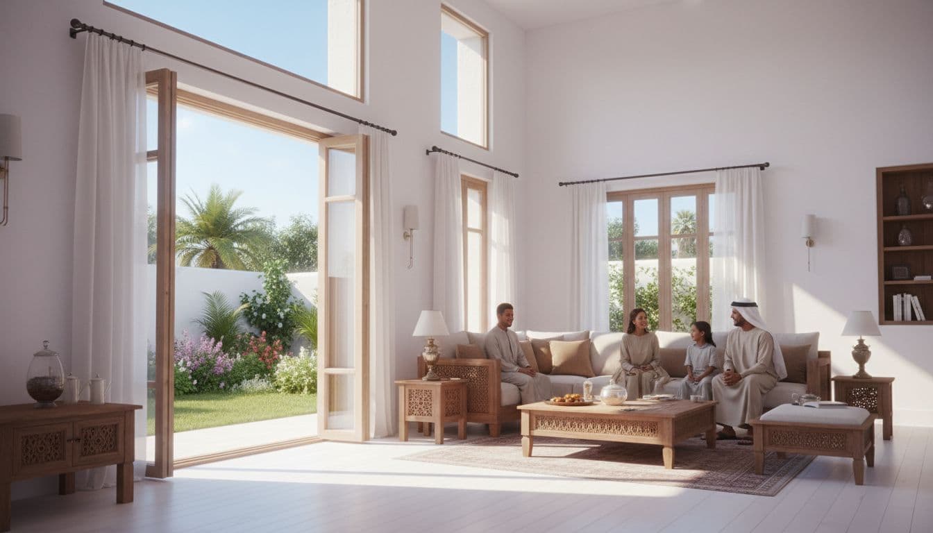 منزل عربي نظيف وجاف مع إضاءة طبيعية ودخول الشمس