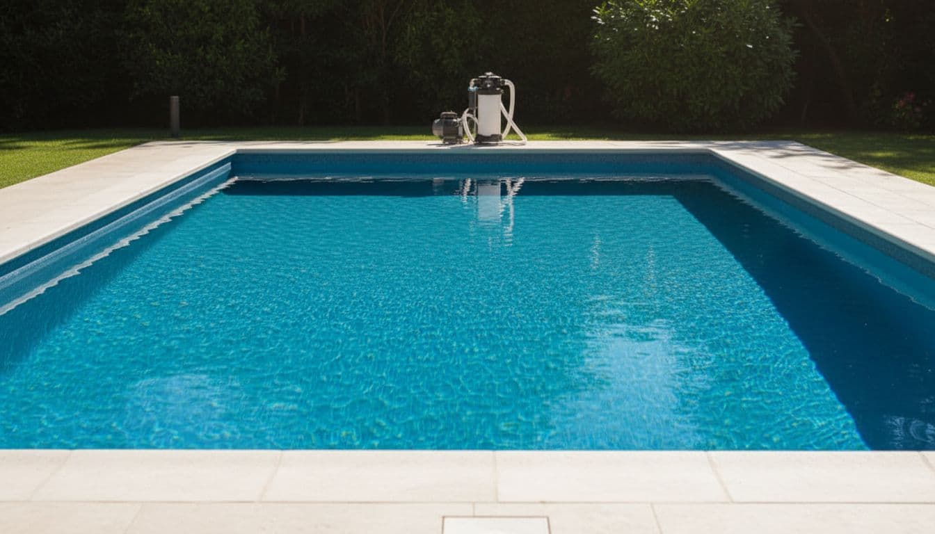 مسبح منزلي نظيف في حديقة صيفية