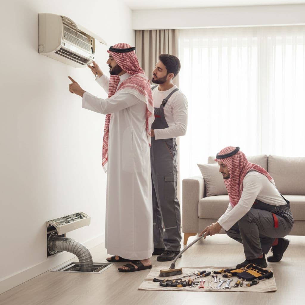 صيانة دورية لمنزل وفحص المكيف مع فني