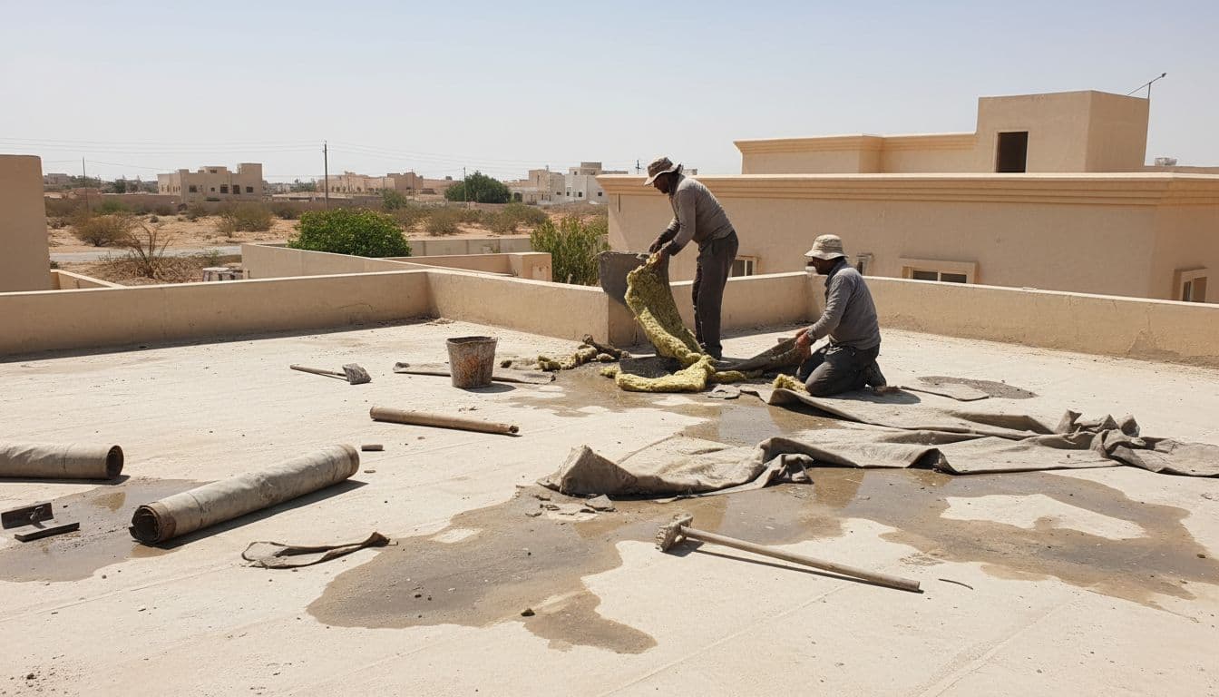 صيانة سيئة لعزل سطح منزل في الشمس الحارة