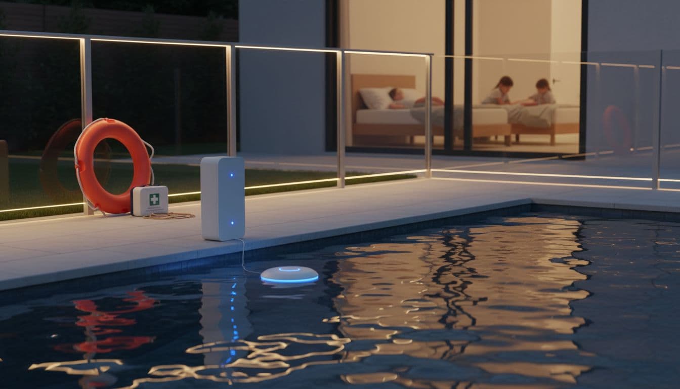 جهاز إنذار مسبح ذكي مع مستشعر على الماء وإضاءة ليلية