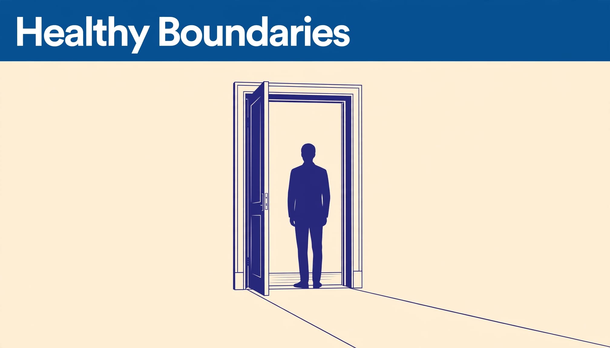 A lone silhouette stands inside an open doorway with a clear path outside.