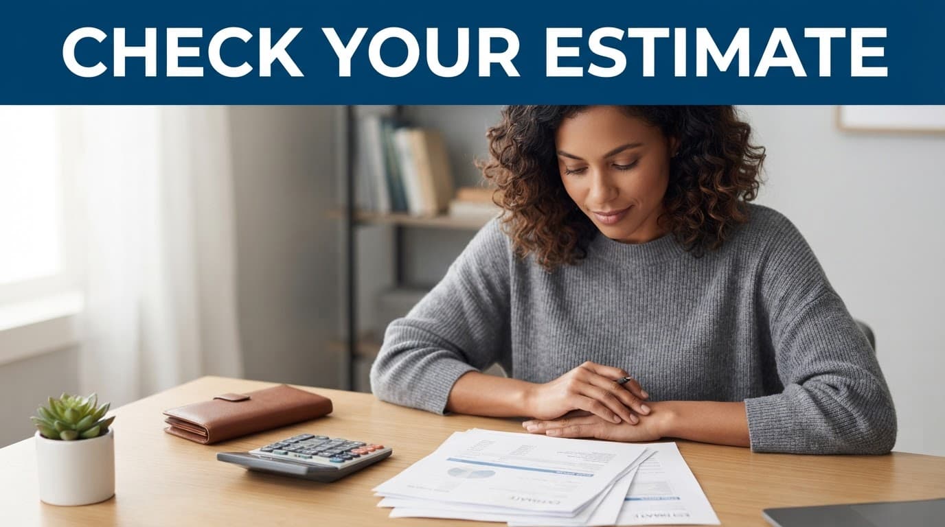 An adult reviews insurance papers with a calculator and wallet at a bright desk.