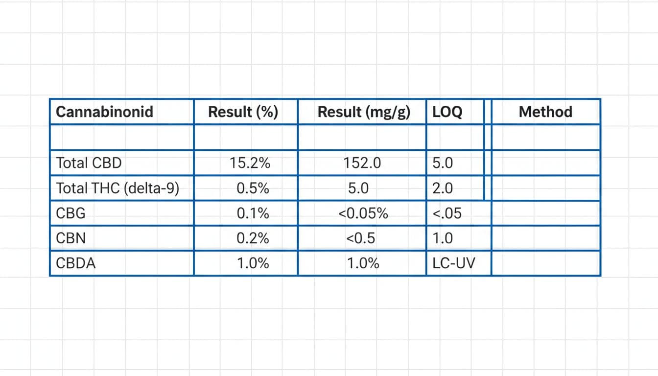 COA cannabinoid table example