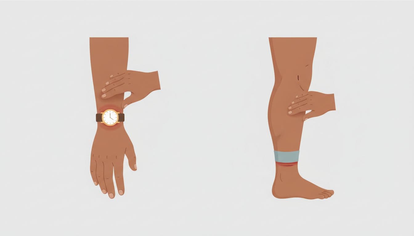 Patient-education medical illustration depicting side-by-side arm and leg with subtle swelling, pitting and non-pitting edema, and cues like tight jewelry, in modern flat design.