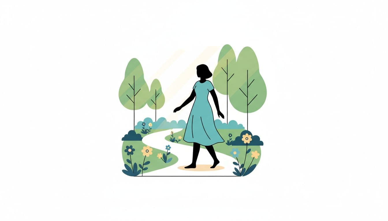 Constipation during Chemo (and Zofran): A Step-by-Step Bowel Plan That’s Safe and Actually Works 3 A minimalist silhouette illustration of a figure walking slowly on a serene garden path to promote gentle movement for constipation relief during chemotherapy treatment.