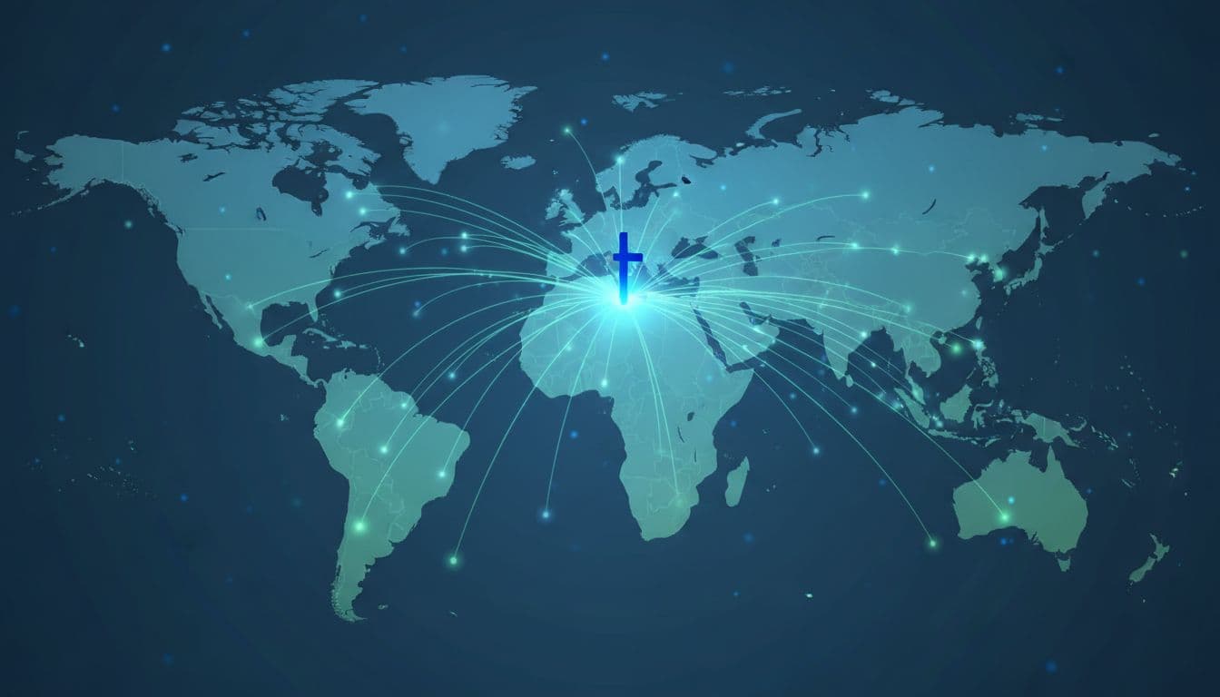 Minimalistic abstract map highlighting Finland with interconnected lines to worldwide countries in blue and green tones, emphasizing global business connectivity without text or names.