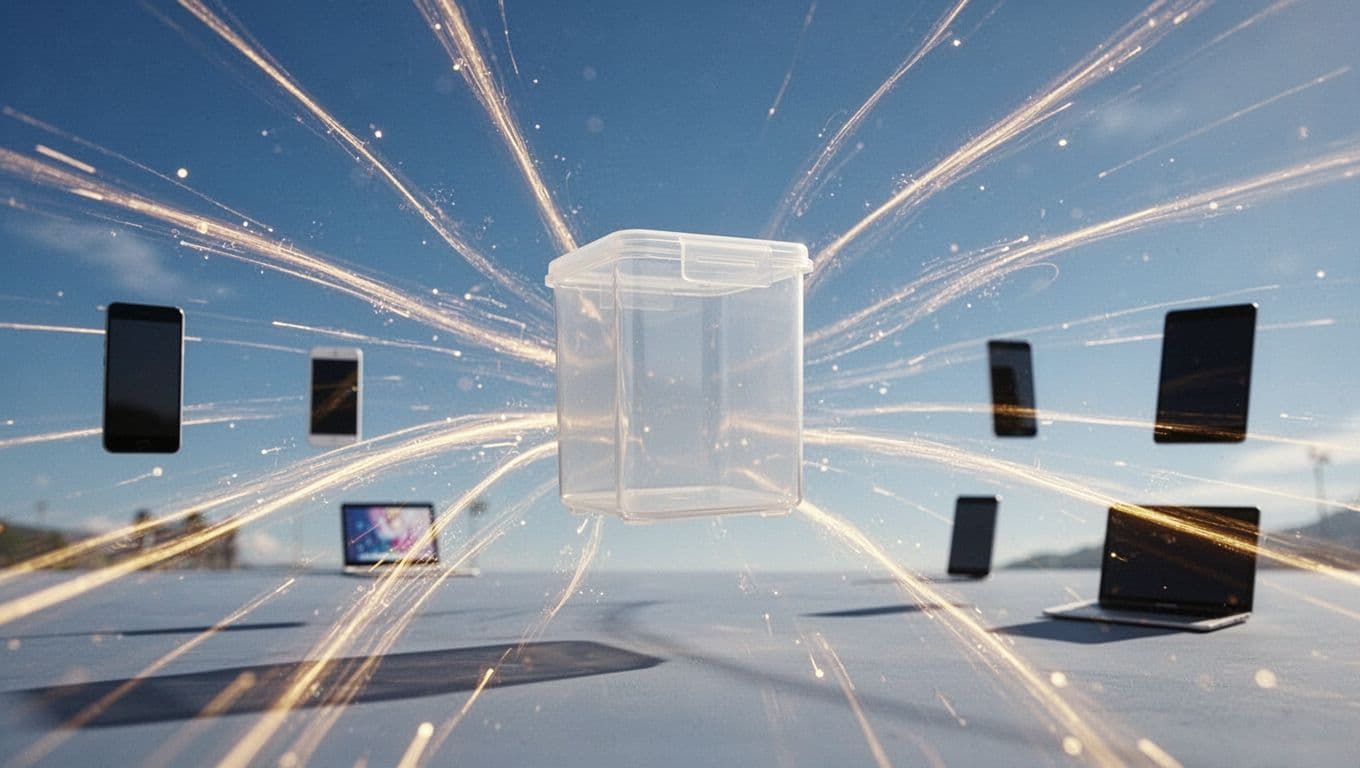 Secure Cloudflare R2 bucket in clouds with golden data streams flowing outward to global devices without barriers.