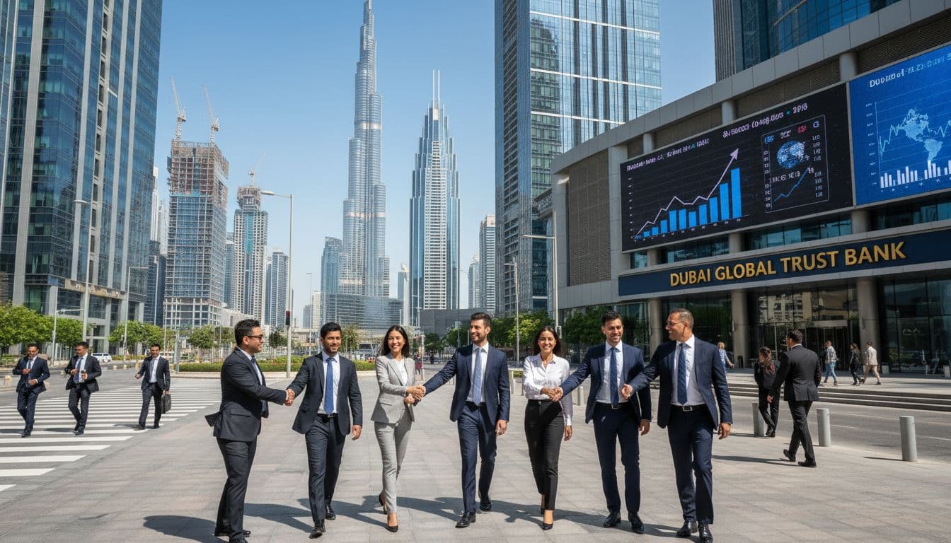 Professionals shaking hands in Dubai’s financial district, symbolising cross-border deals and UAE growth