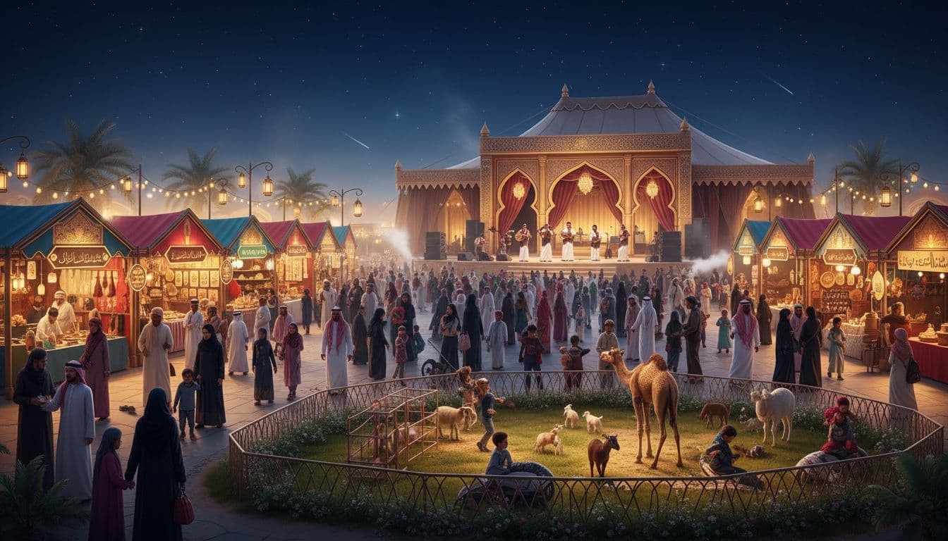 Families enjoying Sharjah winter festival at Al Jubail Markets with kids’ activities