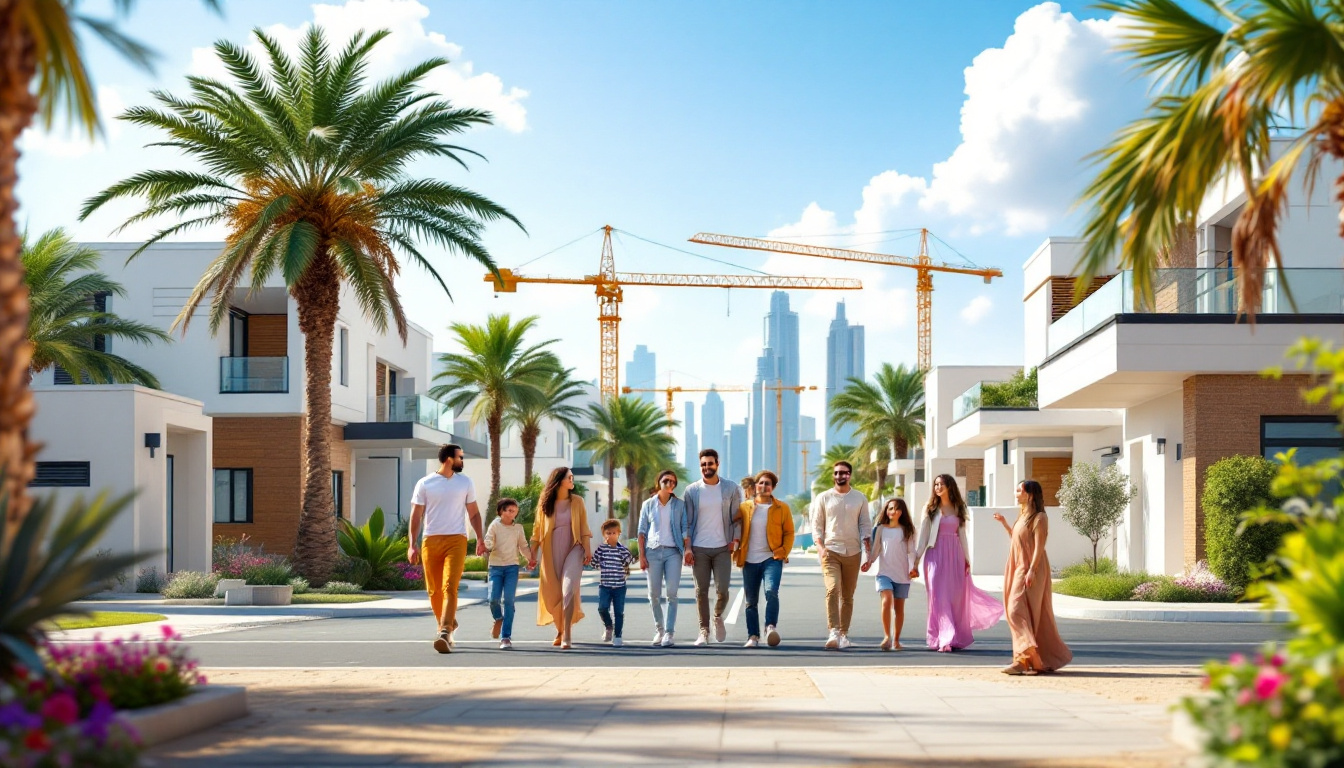 New UAE neighbourhood under construction with families touring show homes
