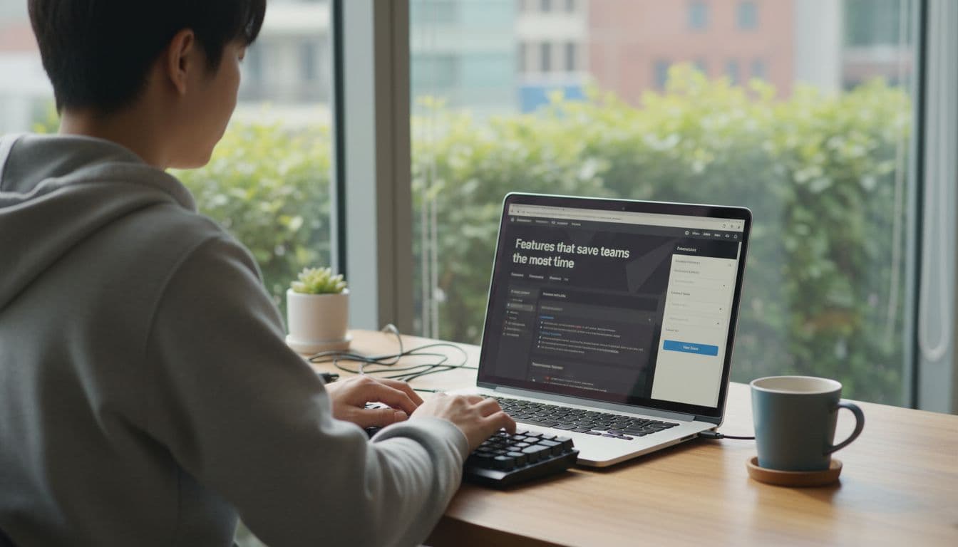 A developer at a modern desk types on a laptop open to API documentation with an interactive console, coffee cup nearby, natural daylight from window, realistic photography.