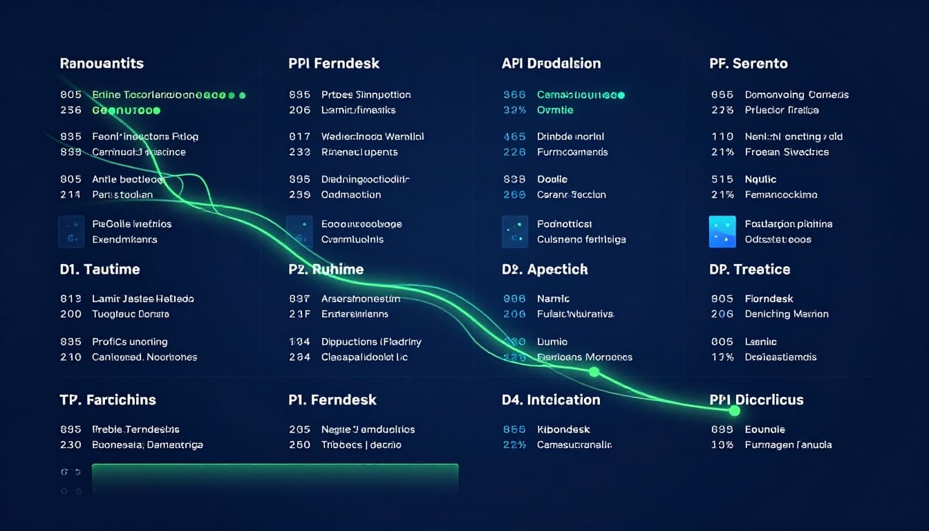 Abstract visualization of API traffic flowing into a documentation dashboard with data streams and charts updating in real-time, in modern digital art style with blue and green tones and soft glow lighting.