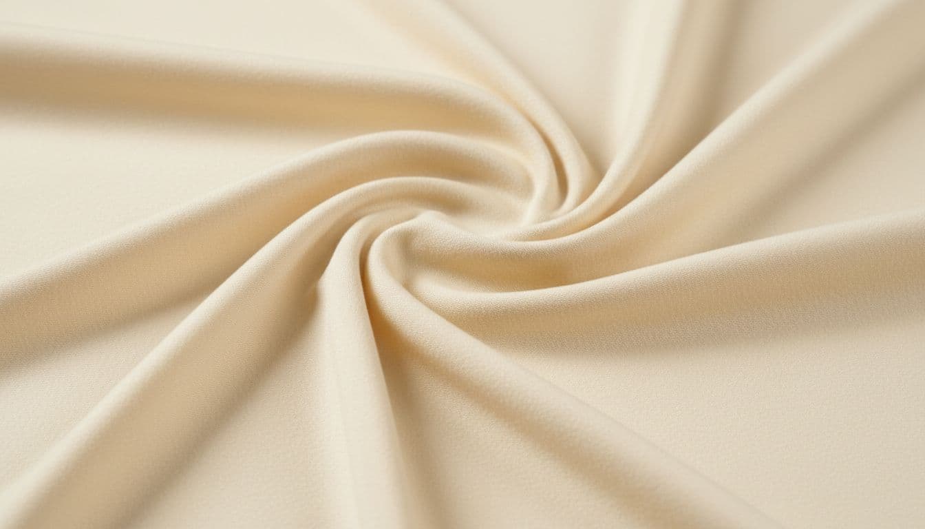 Close-up of soft viscose fabric texture for undergarments, featuring smooth breathable material with natural sheen gently draped over a plain surface under even lighting.