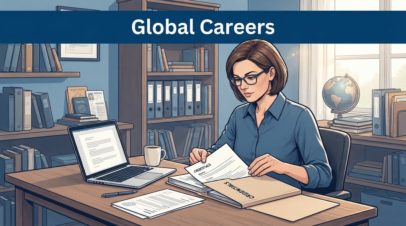 A chiropractor prepares a resume and credential folder beside a laptop.