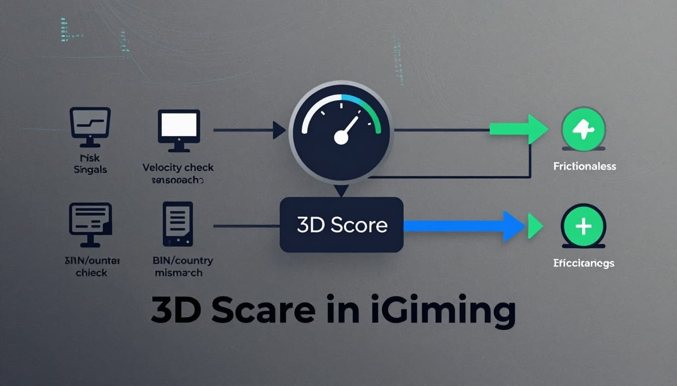 3DS step-up decision flow diagram with risk signals and outcomes