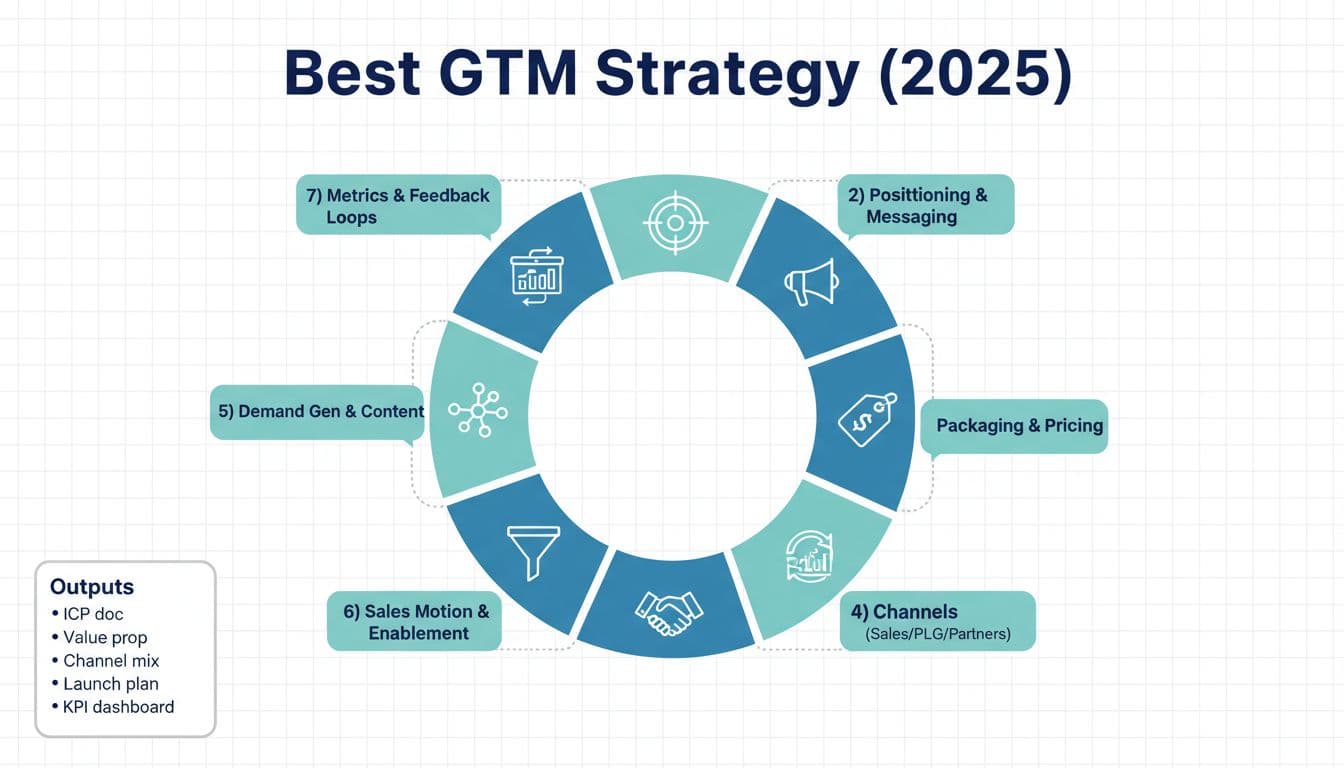 GTM strategy flywheel infographic with seven stages