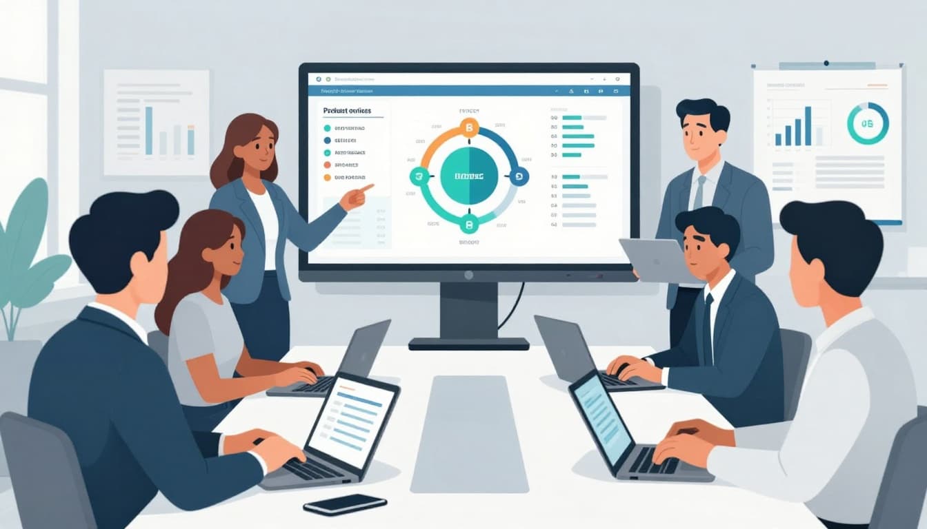 Cross-functional team collaborating on product lifecycle management